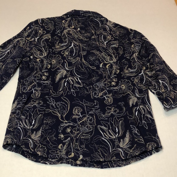 Cynthia Max Embroidered Button Down Jacket Blue Tan Size M - Picture 7 of 7
